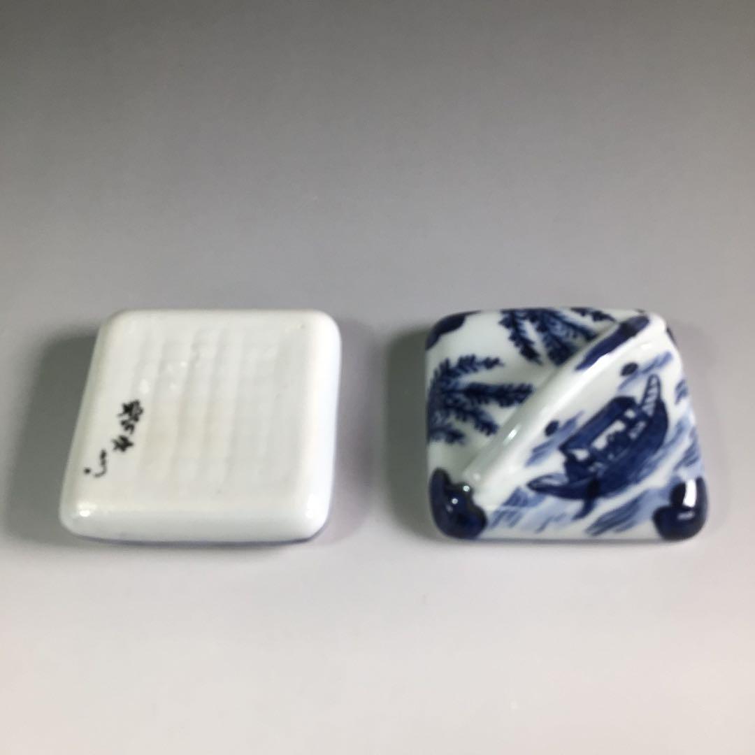 Ｒ３３０　香合　『平安　昭阿弥造』『染付』『隅田川香合』　共箱　茶道具