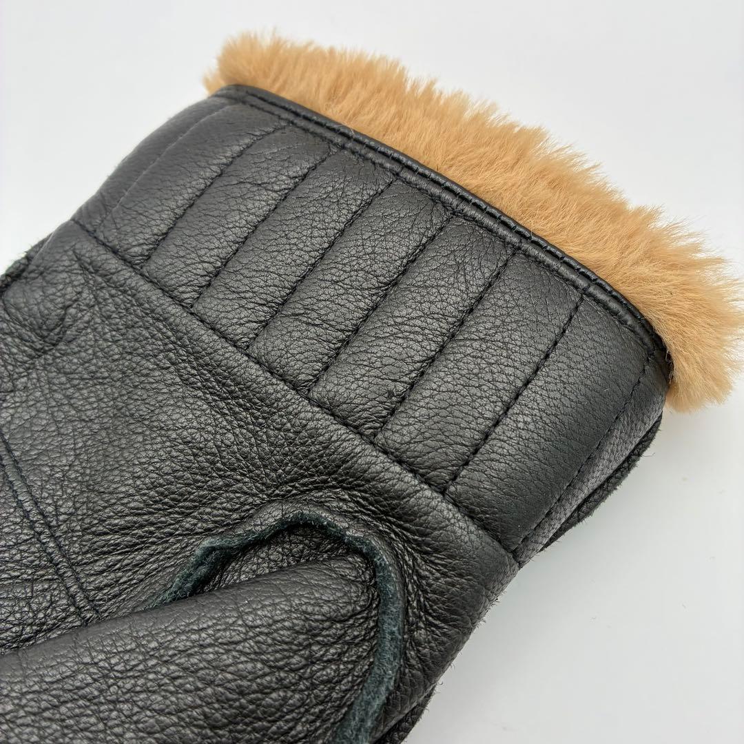 【美品】Barbour ラムレザー手袋 グローブ 羊革 ブラック ファー