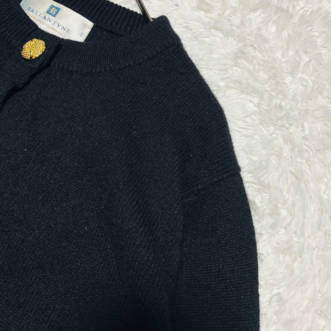 美品 希少 バランタイン カシミヤ 100% カーディガン 黒 42 金ボタン