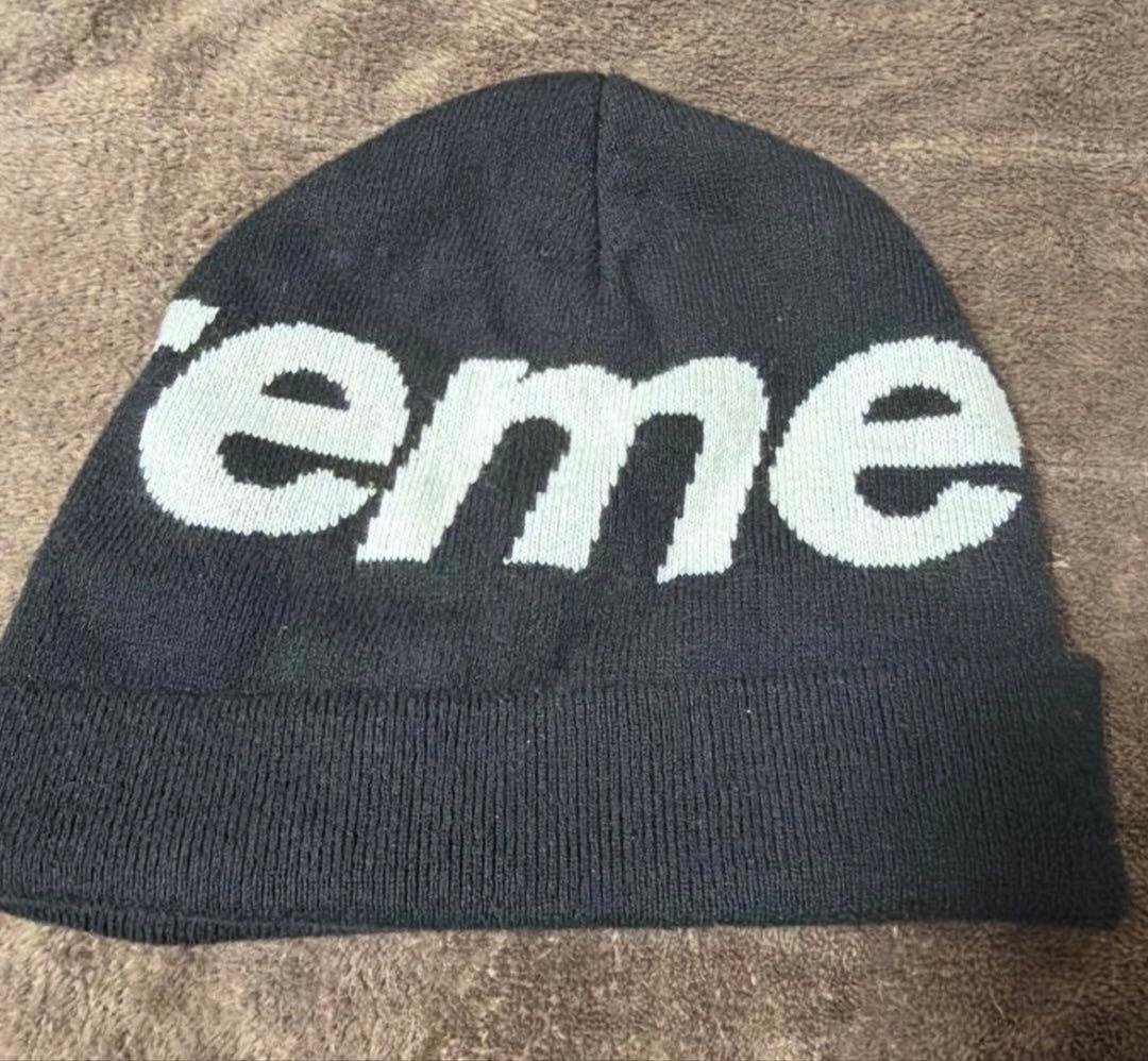 Supreme Big Logo Beanieニット帽 ブラック　Black