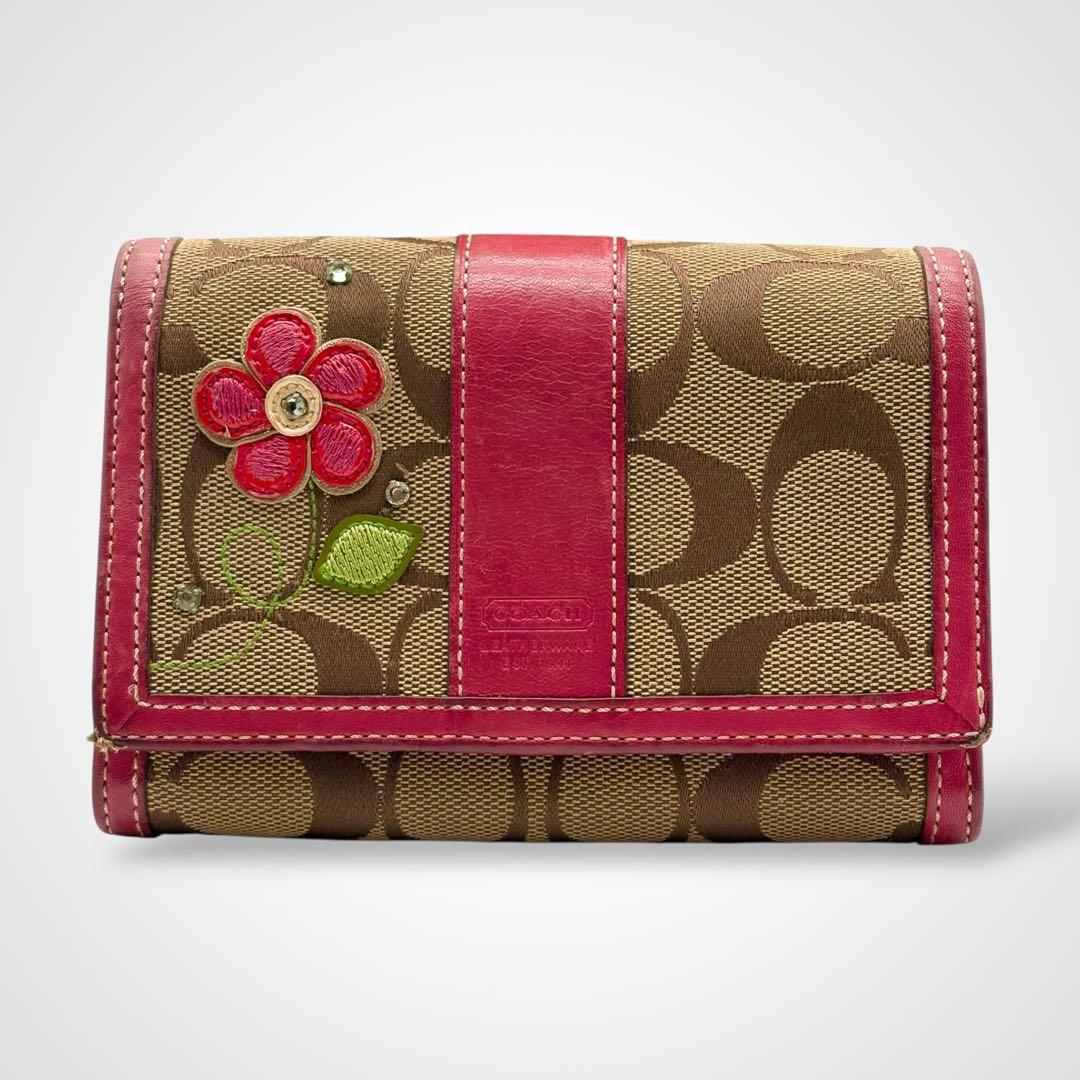 小物 Vintage Coach Compact Wallet Flower Pink