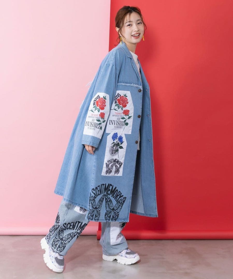 ☆新品タグ付スカラー　161608：アップリケ×刺繍デニムorツイルロングコート