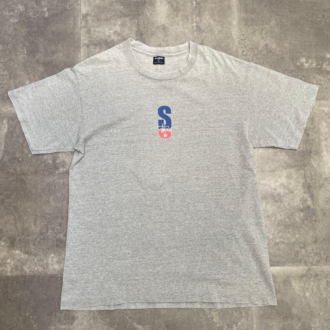 90s オールドステューシー　tシャツstussy SロゴL グレー