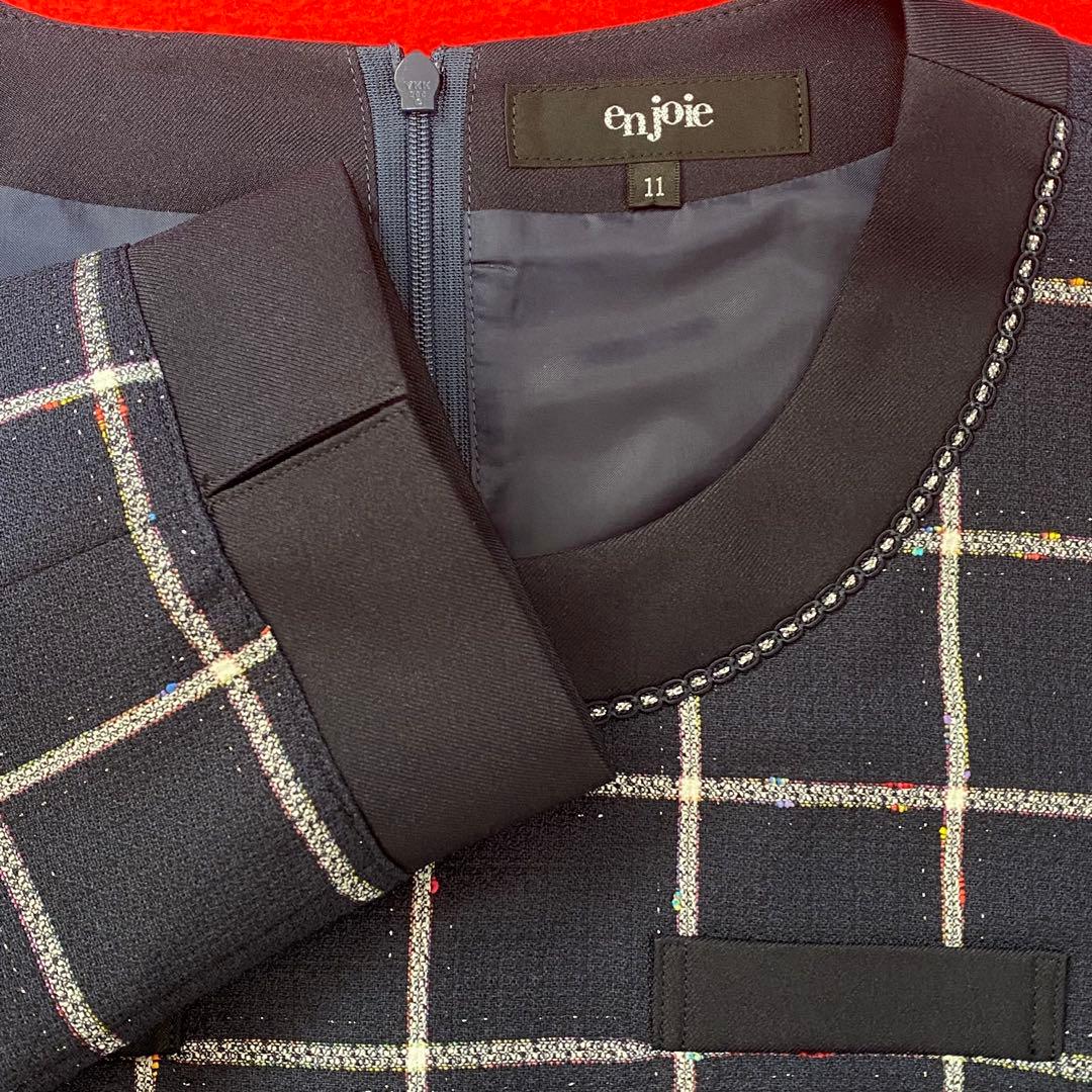 【新品未使用品】アンジョア 事務服 11号 七分袖ワンピース マトラッセチェック