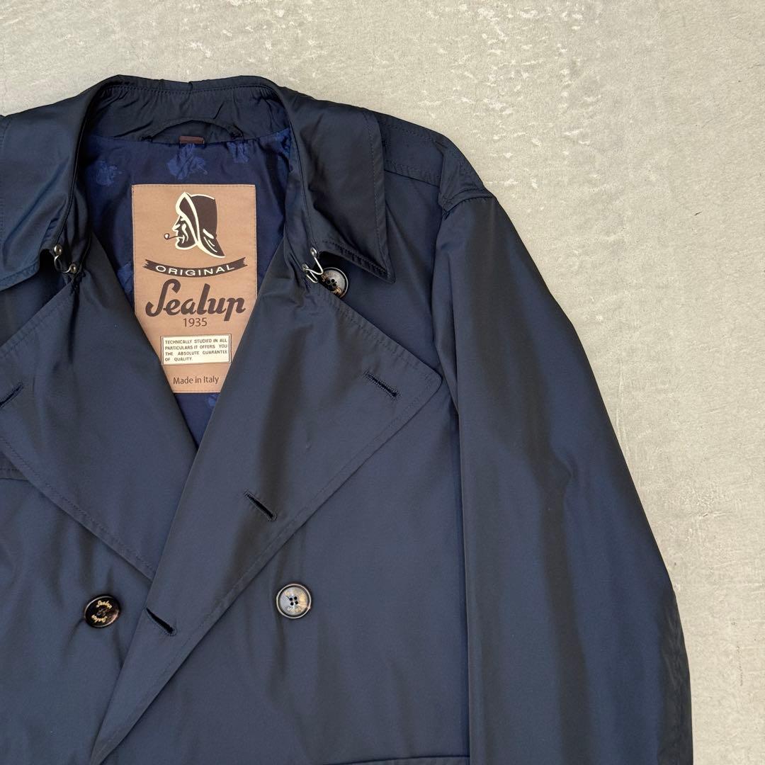 【美品】 シーラップ トレンチコート ポリ ネイビー 無地 46 Sealup