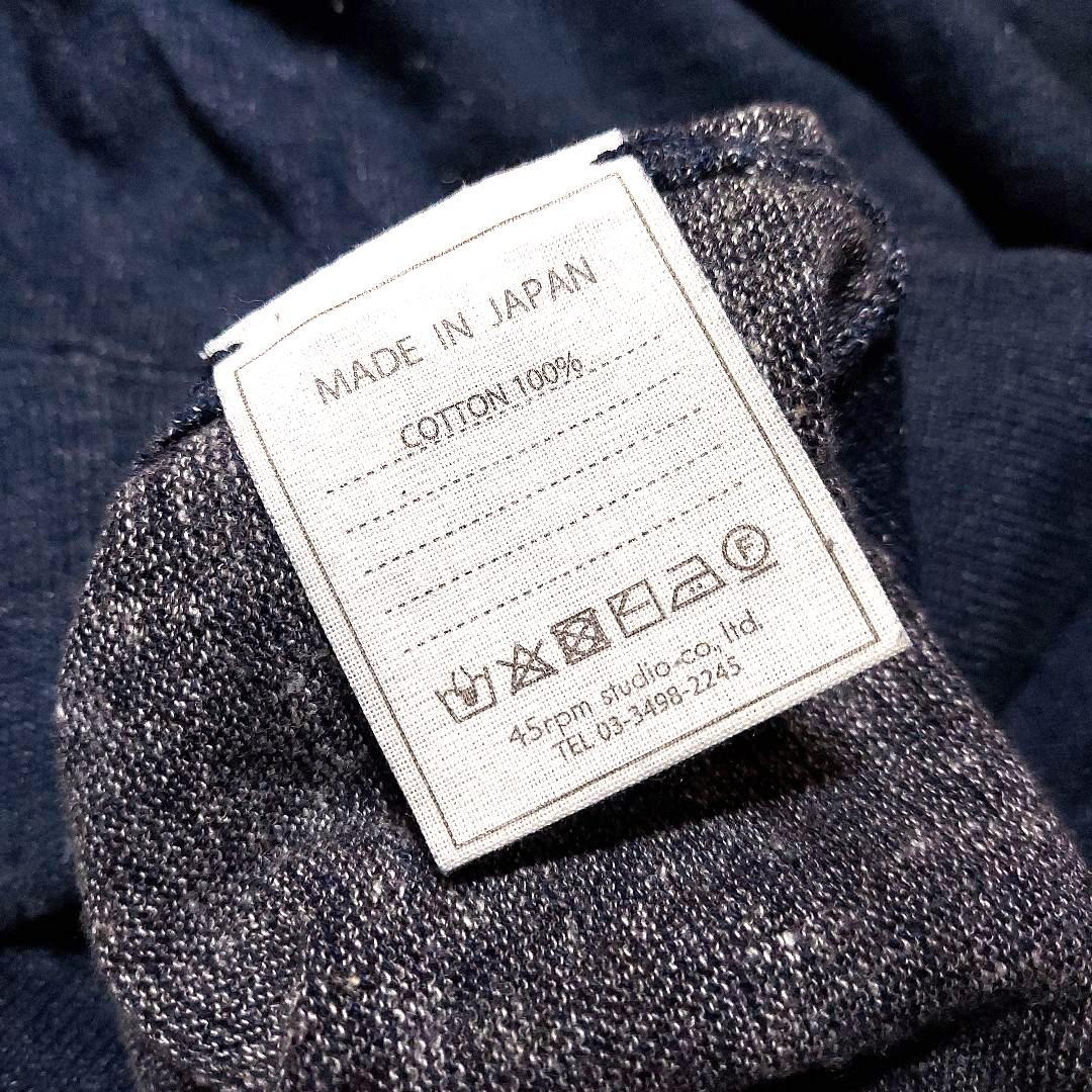 極美 45R✨インディゴ 二重編みのニットソーTシャツ パフスリーブ 裏毛編み