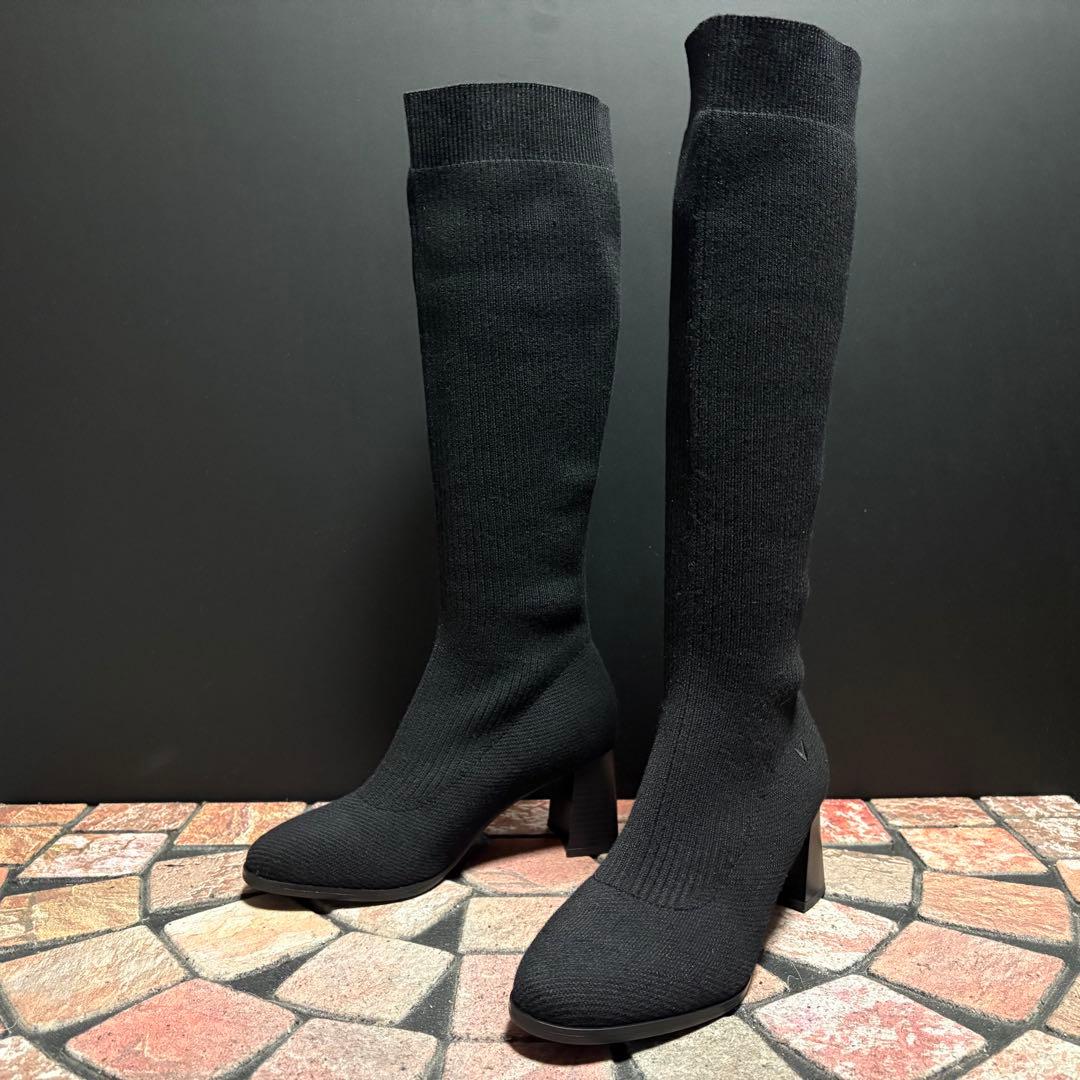 【極美品】VIVAIA ニット ロングブーツ　23cm ソックス　ストレッチ　黒
