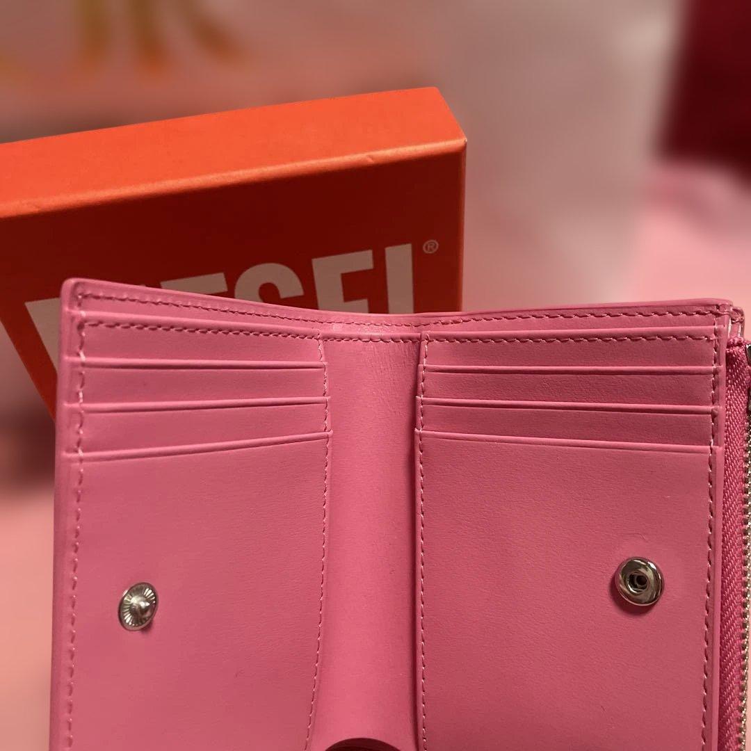 新品未使用　DIESEL ディーゼル 折り財布 限定品 ピンク Dメタル