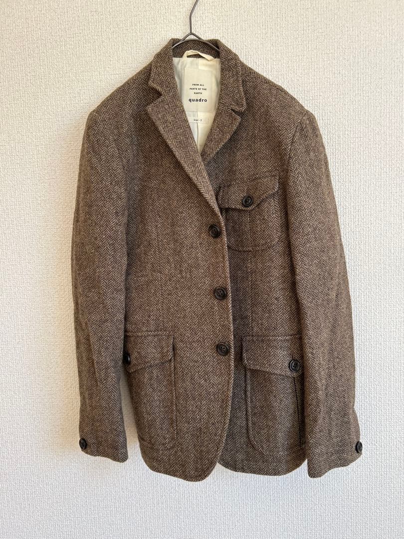✨極美品✨quadro ツイード ジャケット L ブラウン ヘリンボーン日本製