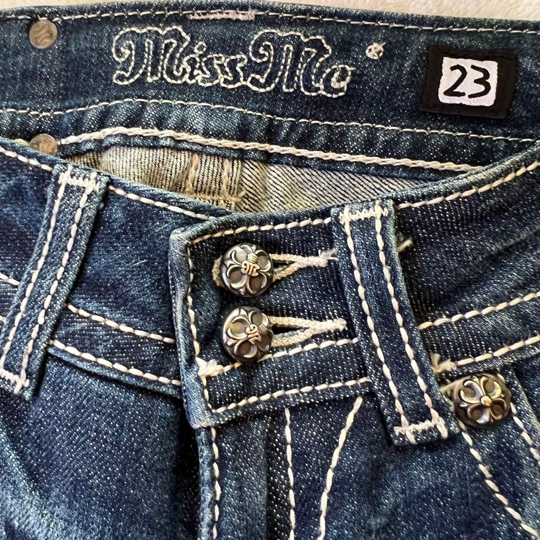 Miss Me ミスミー フレアデニム ブーツカット 刺繍 ラインストーン XS