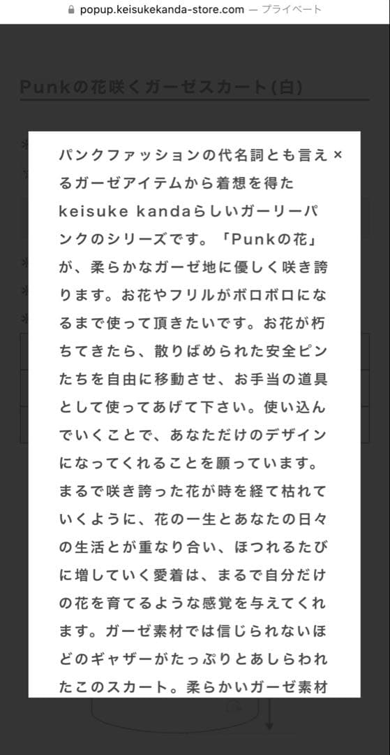 【お値下げ中】keisuke kanda Punkの花咲くガーゼスカート 白