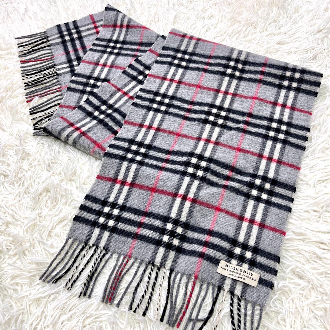 美品　バーバリー　Burberry カシミヤ100% マフラー グレー チェック