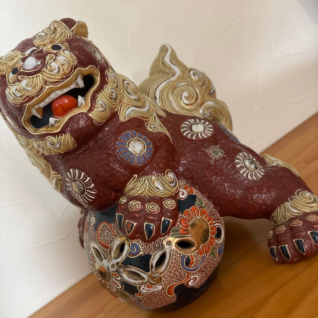 九谷焼　シーサー　立獅子　狛犬　玉乗り唐獅子∥∥色絵金彩∥縁起物∥厄除∥風水