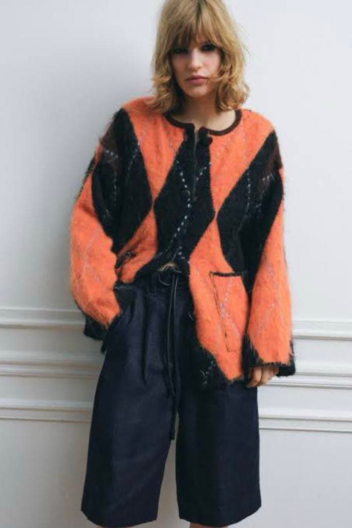 新品ZARA 定価10,990円 アーガイル柄 ニット ジャケット S 1点限り