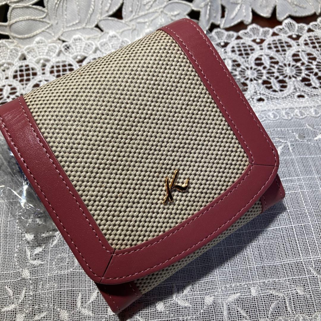 二つ折り財布 ベージュ ピンク Kロゴ★未使用品