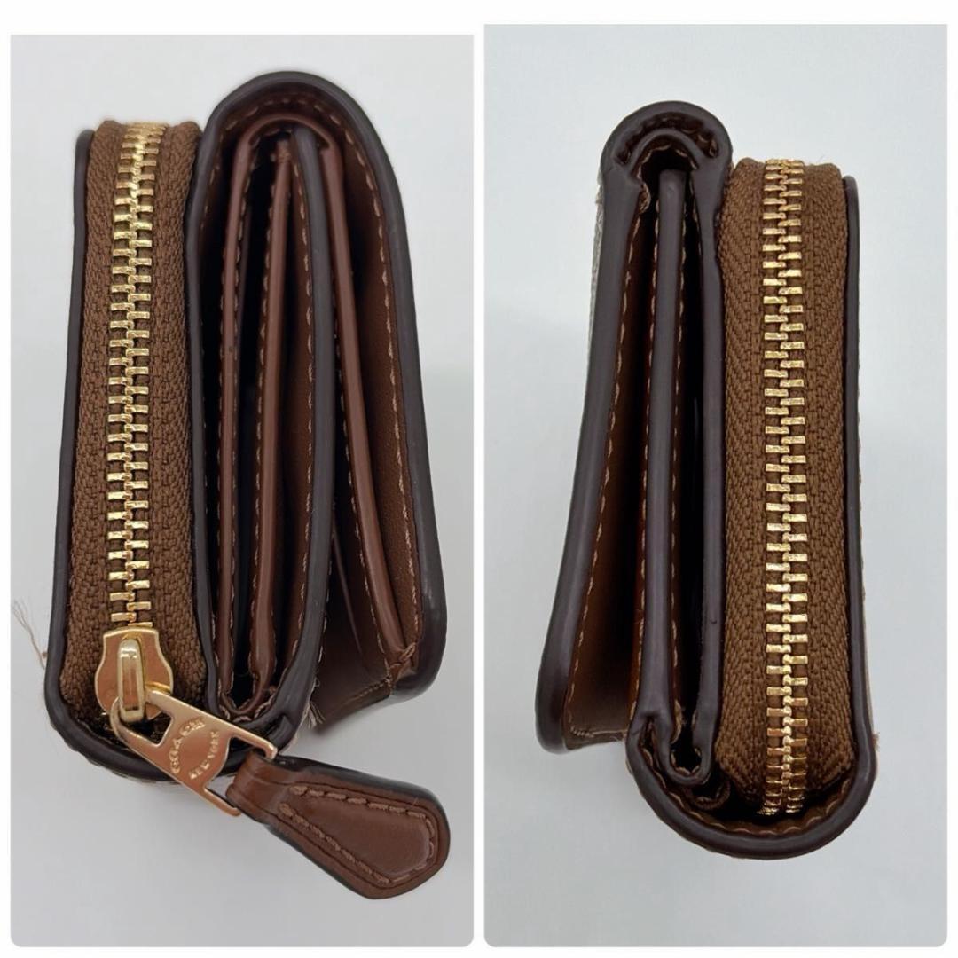 未使用級 COACH 三つ折り財布 シグネチャー コンパクトウォレット ブラウン