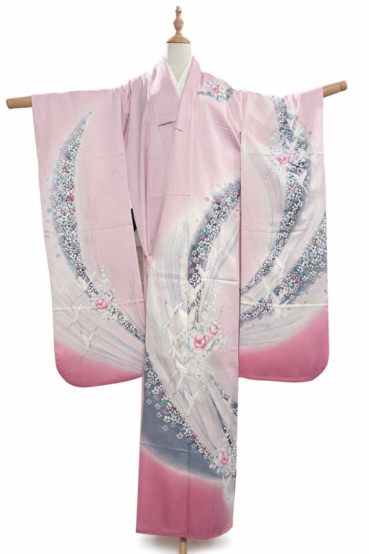 振袖 フルセット ピンク 花柄 シルバー帯 成人式 前撮り