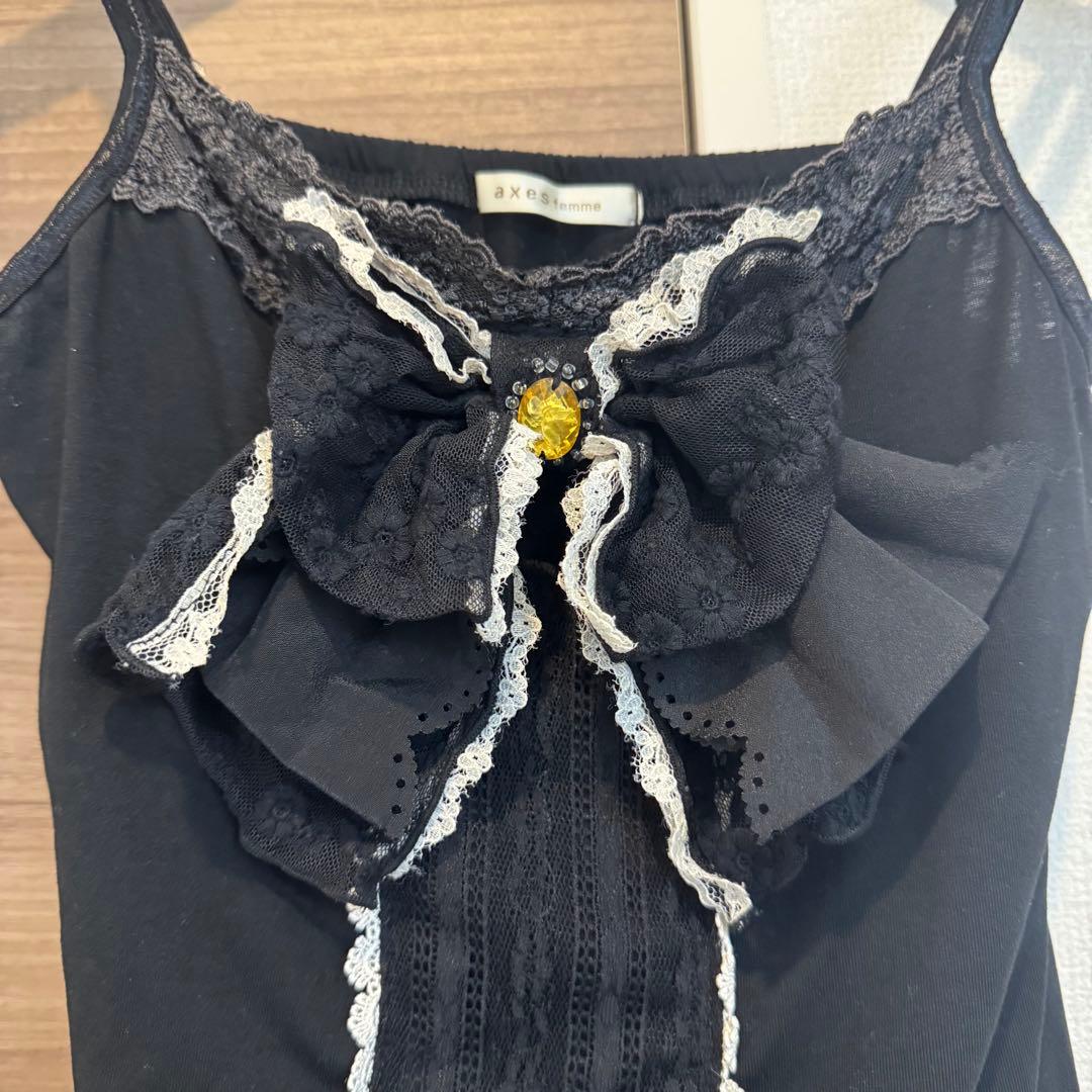 【希少】00s 美品 axes femme ビッグ リボン キャミソール 黒 M