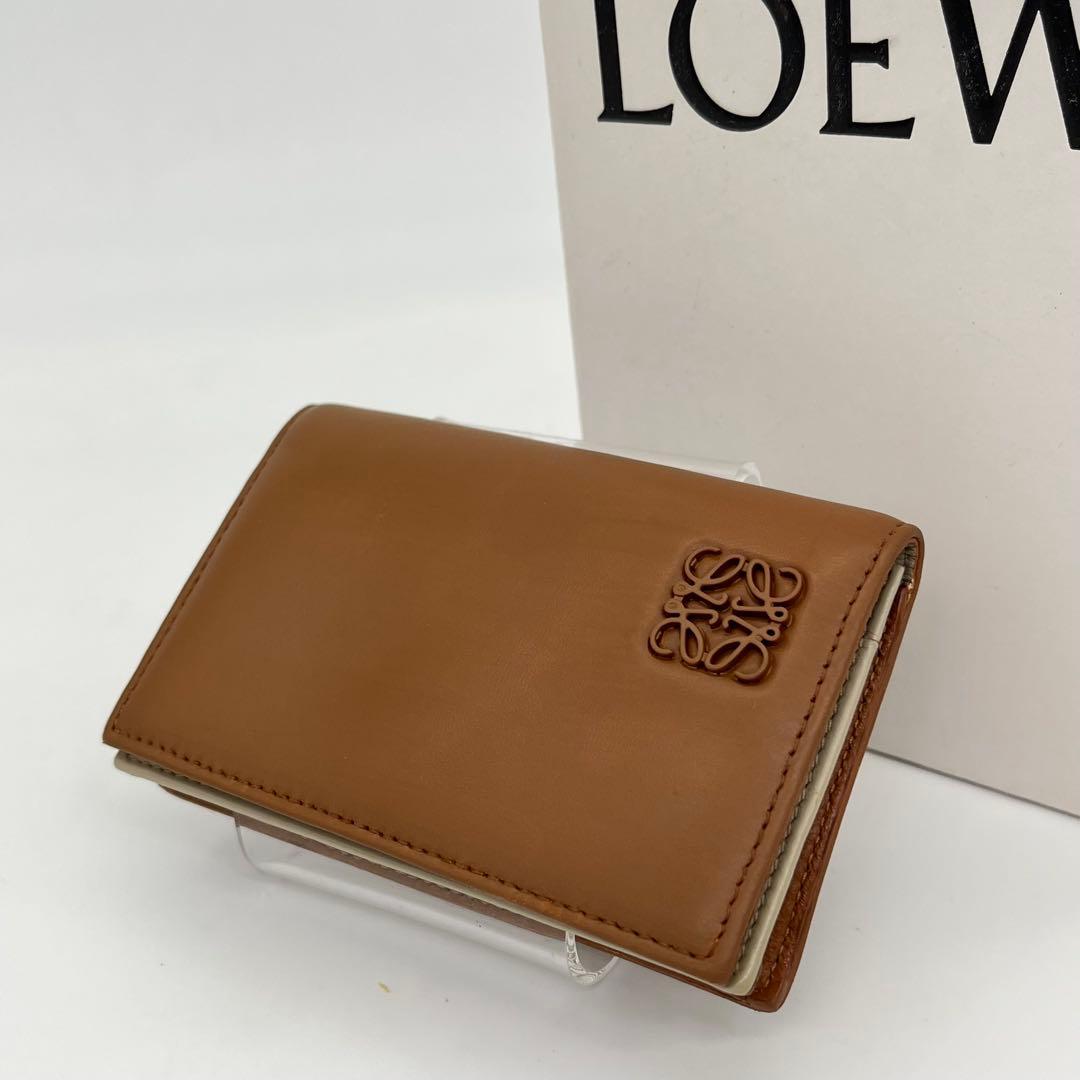LOEWE 名刺入れ カードケース アナグラム ロゴ金具 ナッパレザー ブラウン