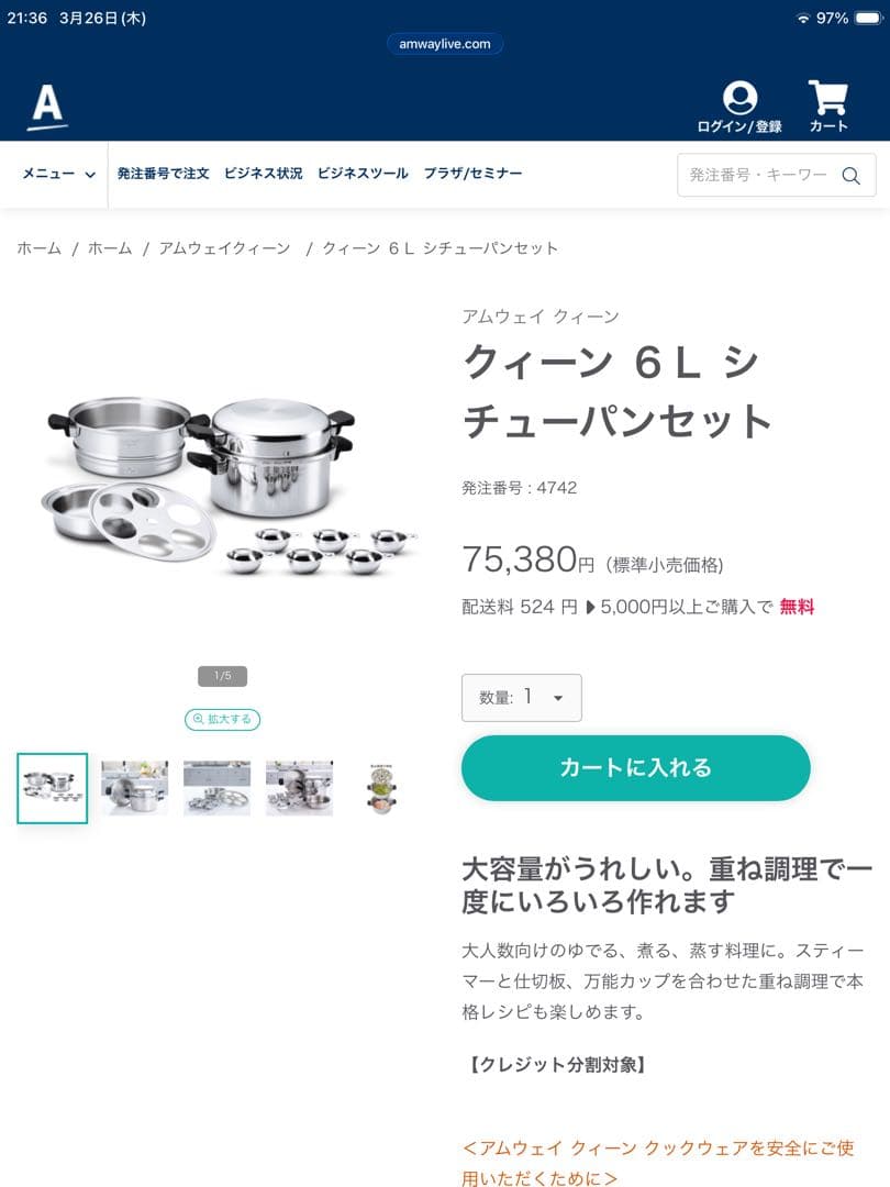 《アムウェイ》クィーン6Lシチューパン現行型セット未開封　【クッキングシート】付