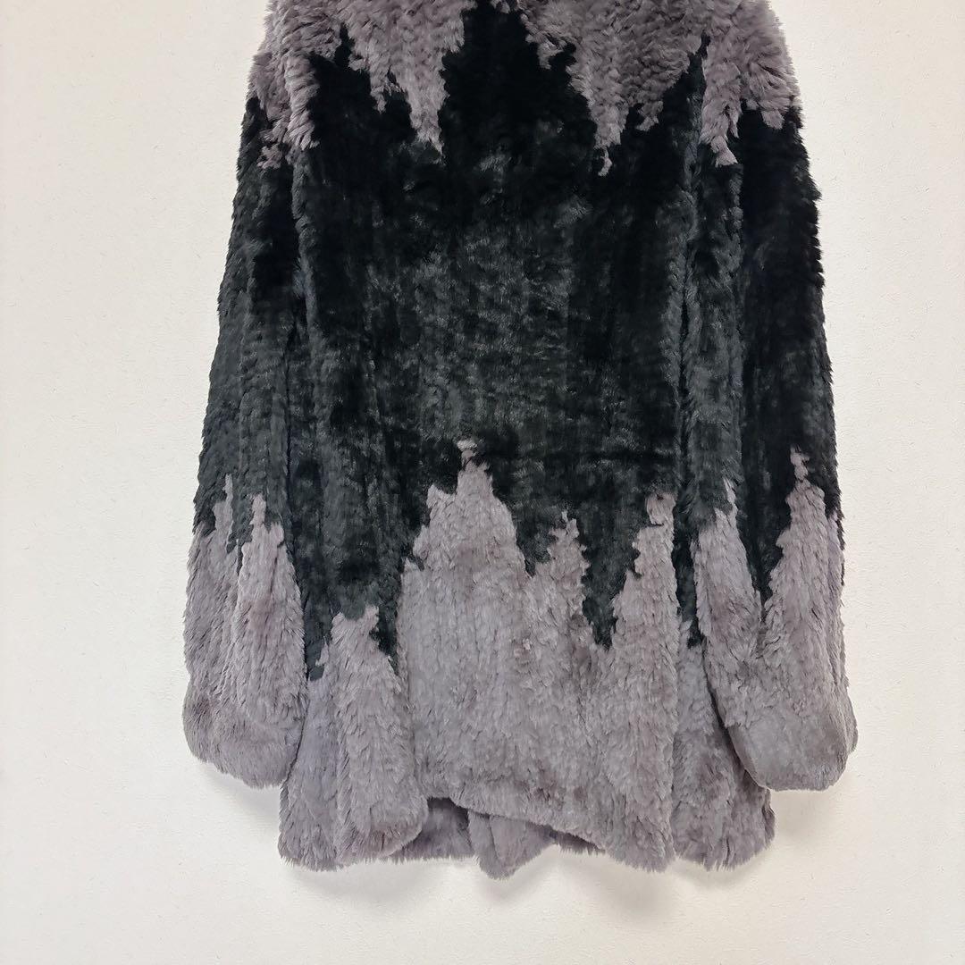 AJK Ace Fur Knit ファーコート 切替デザイン グレー×ブラック