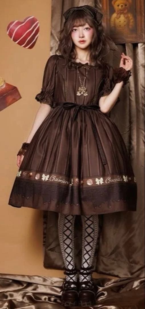 axes femme Chalmiere ボンボンショコラ柄ワンピース（茶）