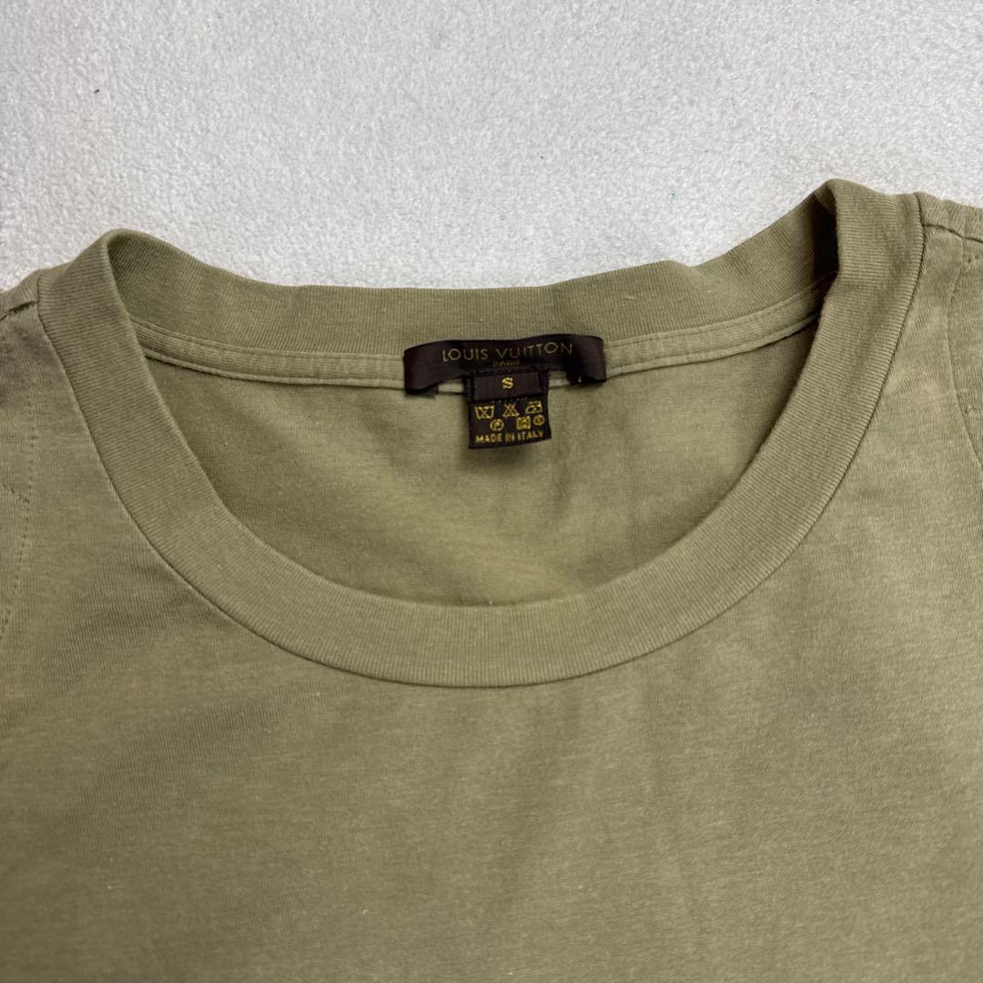 ルイヴィトン　LVロゴ刺繍Tシャツ　オリーブ系　Sサイズ　イタリア製