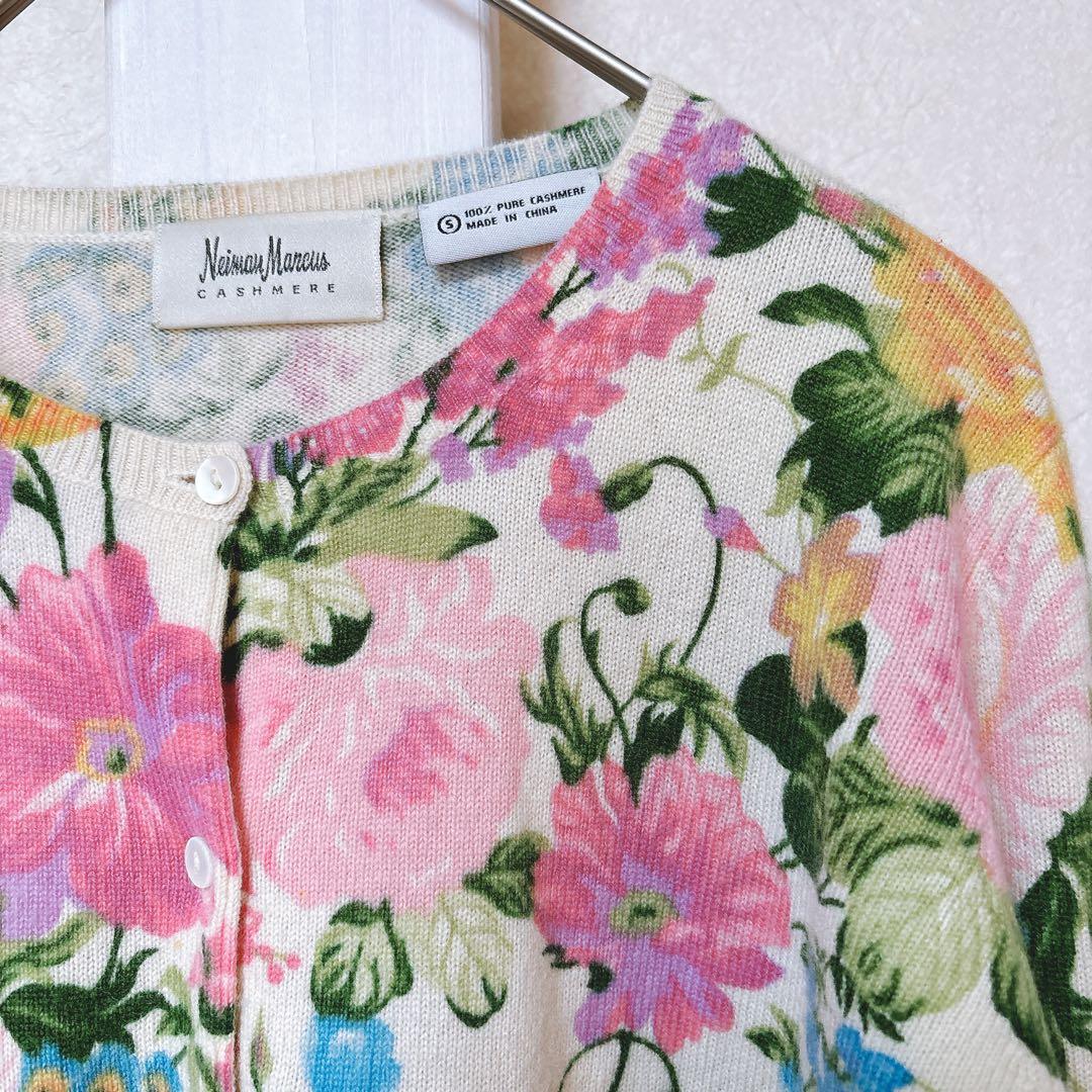 【至高のカシミヤ100】Neiman Marcus春ニット 花柄カーディガン