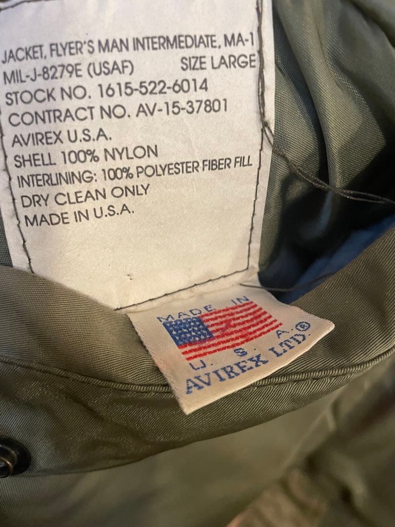ジャケット・アウター AVIREX MA-1 Made in USA