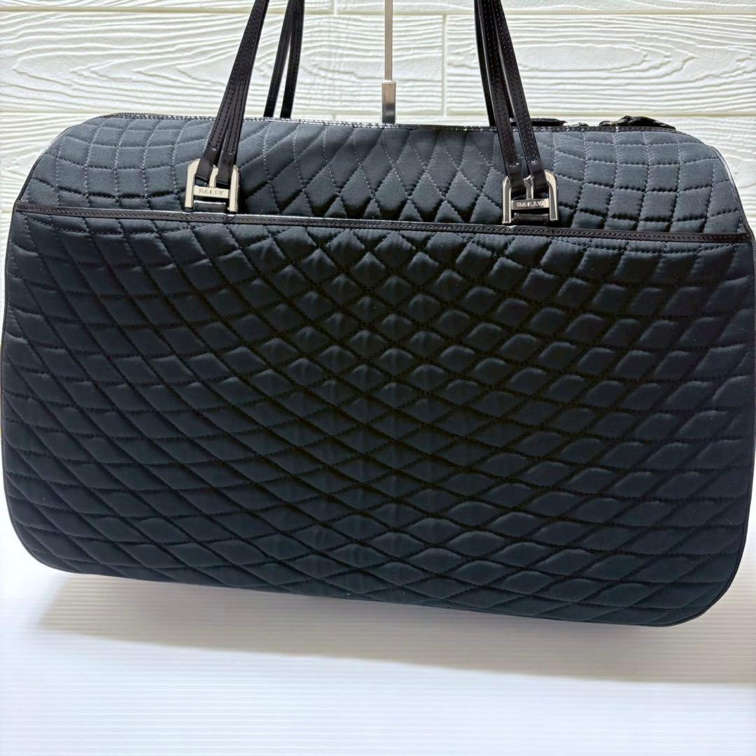 BALLY バリー キルティング ボストンバッグ レザー ブラック シルバー金具