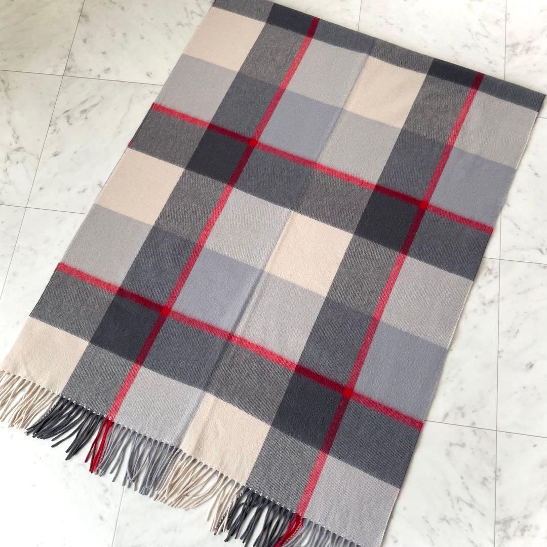 美品✨ジョシュアエリス 大判ストール チェック カシミヤ100% グレー レッド