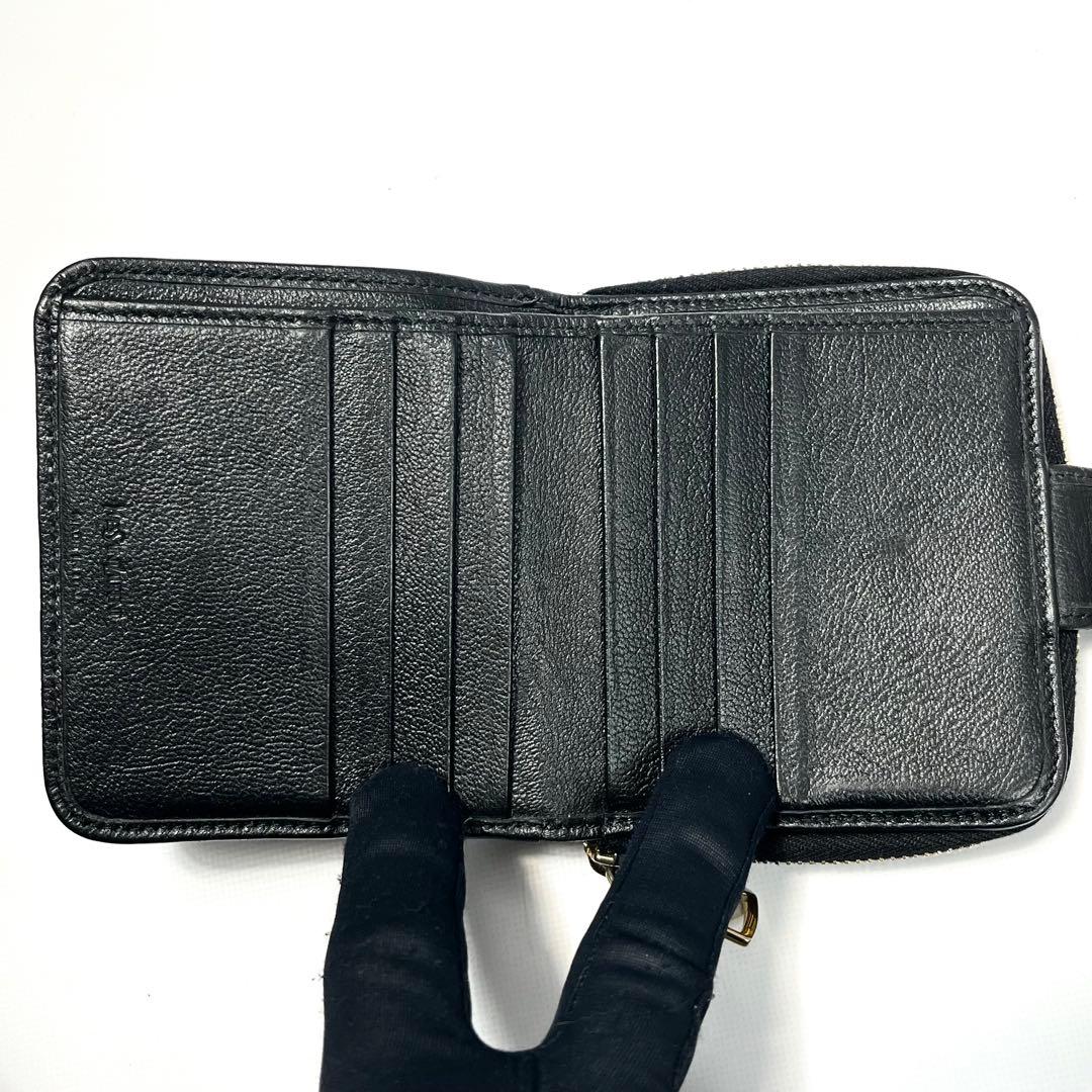 希少✨サンローラン 二つ折り財布 YSL エンボス レザー ファスナー 黒