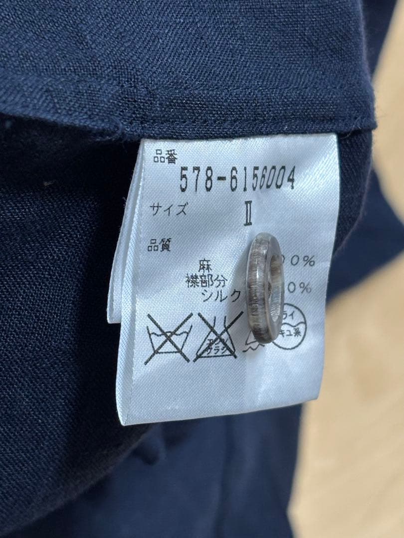 マーガレットハウエル 麻100 日本製 ロングシャツワンピース Ⅱ 上品ネイビー