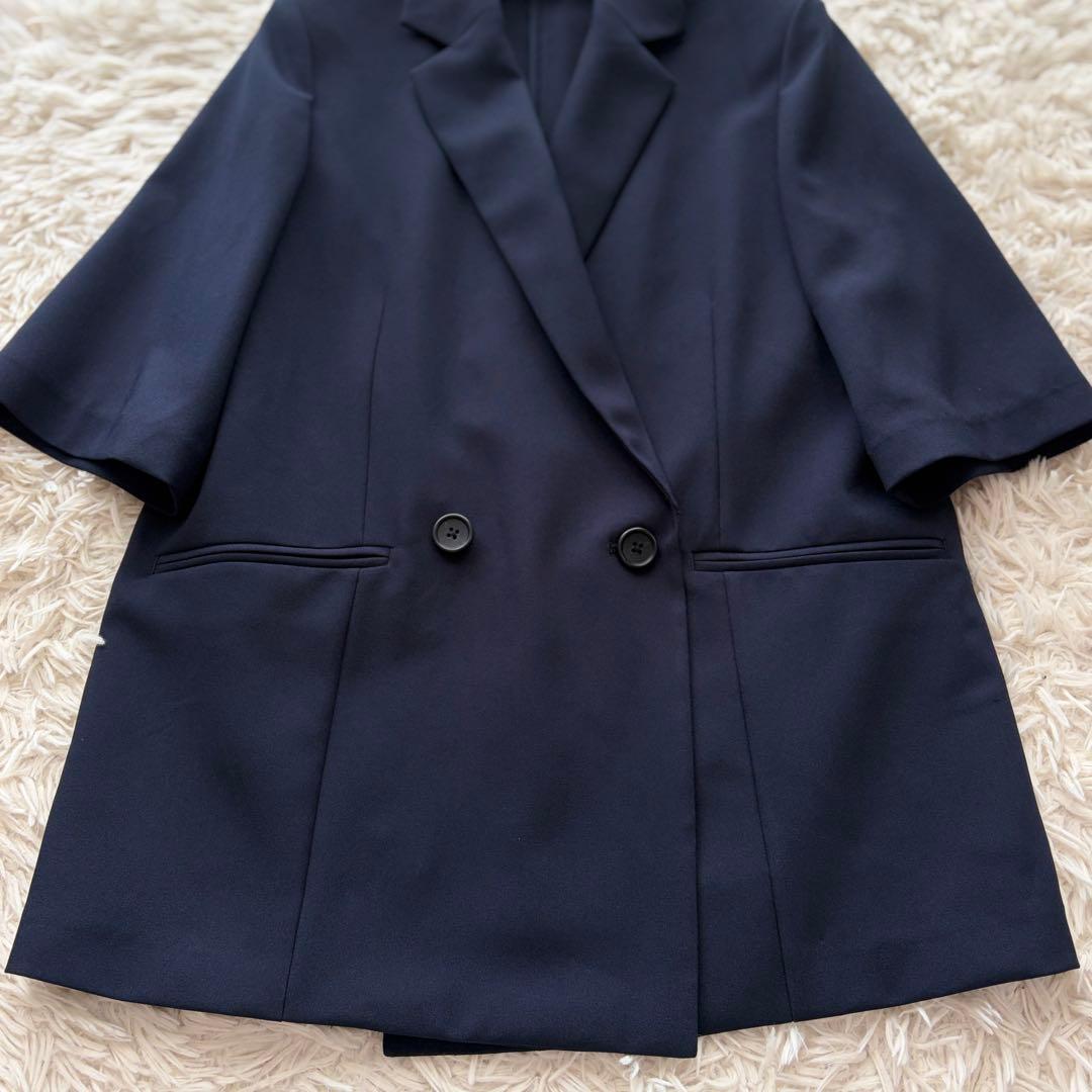 【極美品✨】PLSTプレミアムオックスハーフスリーブジャケット ネイビーS洗える