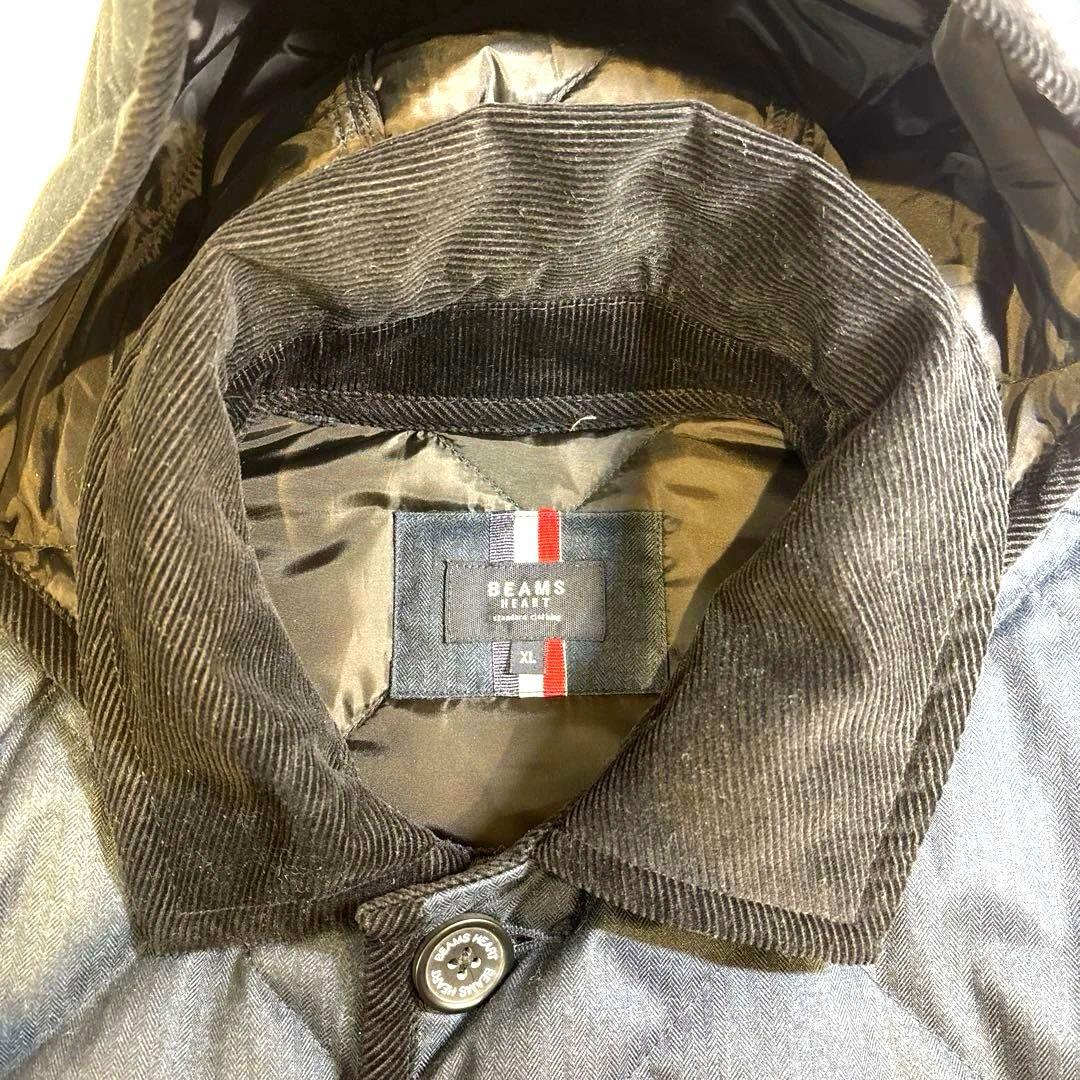 【美品】BEAMS HEART キルティングコートフード付き　ネイビ ー　XL