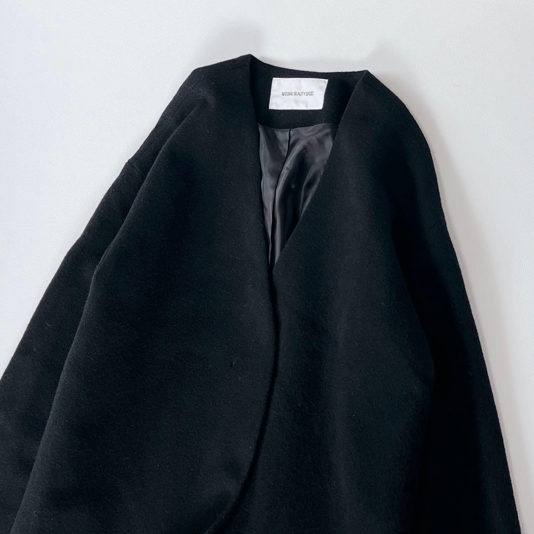 美品✨ナチュラルビューティベーシック　カシミヤ　アンゴラ　ノーカラーコート