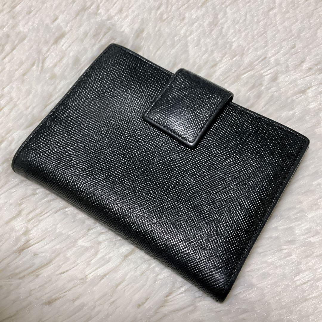 ♡美品♡PRADA プラダ 二つ折り財布 サフィアーノレザー 三角ロゴ ブラック