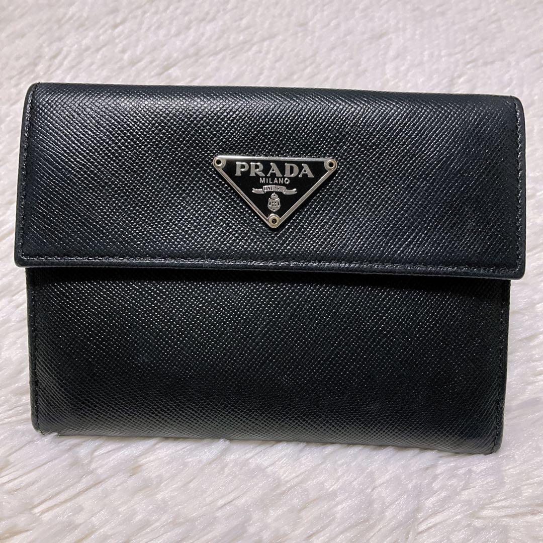 ♡美品♡PRADA プラダ 二つ折り財布 サフィアーノレザー 三角ロゴ ブラック