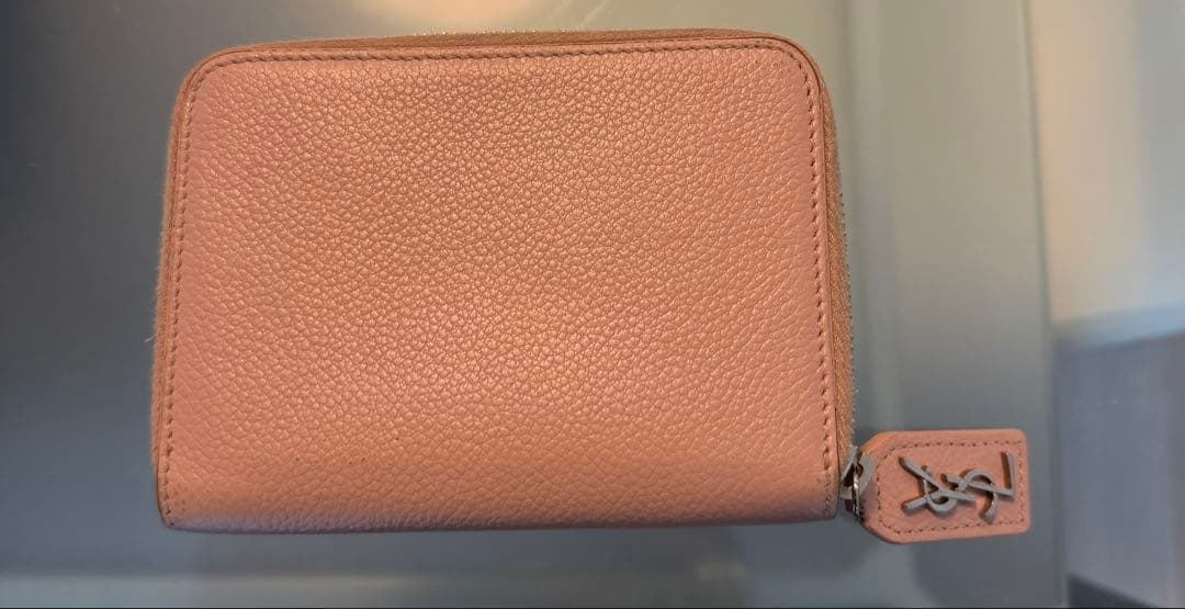 SAINT LAURENT 二つ折り財布ラウンドファスナー ピンクレザー