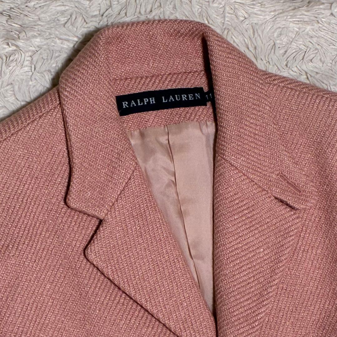 Ralph Lauren 11 L 絹 シルク ピンク ツイード ジャケット