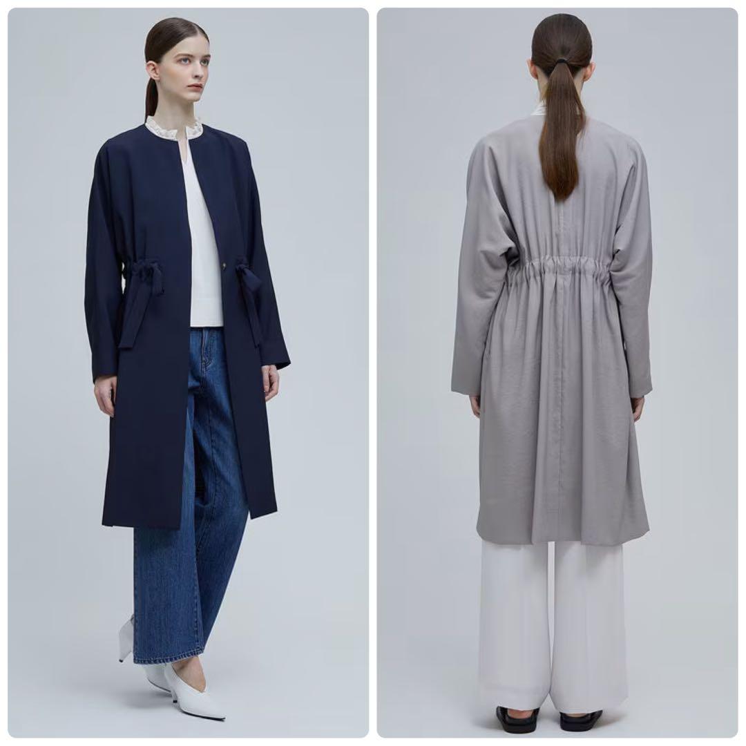 極美品✨️24SS　定価6.4万　ベイジ　MARIE / ノーカラーコート　紺