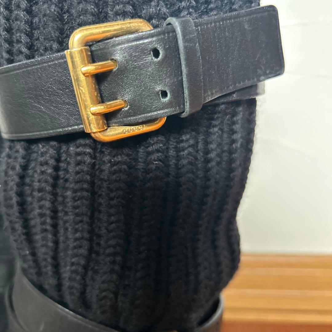 GUCCI★ニット ブーツ レザー 切り替え ブラック 23.5
