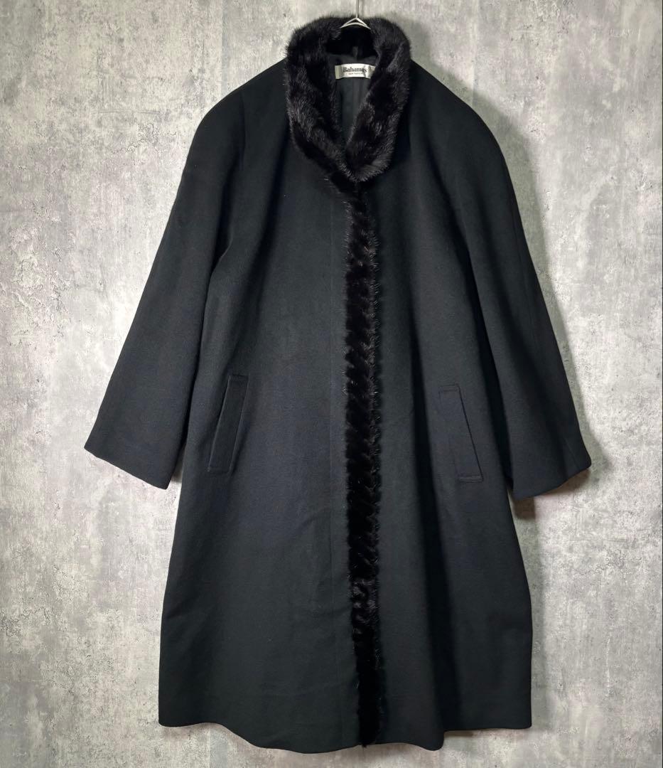 高級 カシミヤ ミンクファー ロング コート 黒