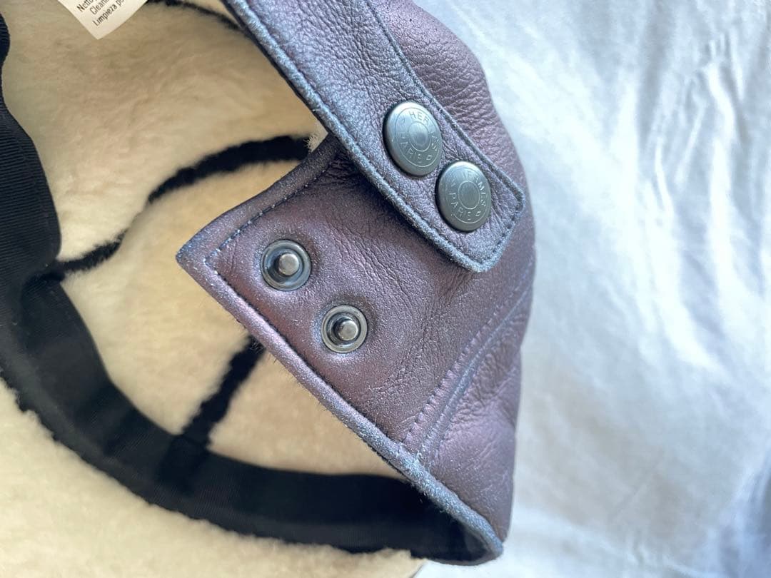 [60サイズ] HERMES エルメス ラムレザー 6パネル キャップ ムートン