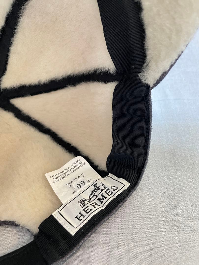 [60サイズ] HERMES エルメス ラムレザー 6パネル キャップ ムートン