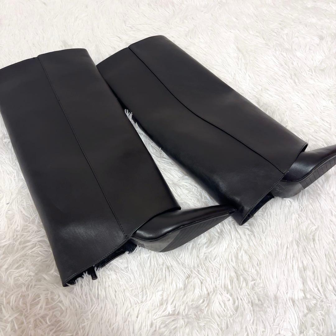 美品　ZARA ザラ ハイヒールゲーターブーツ　ブラック　38