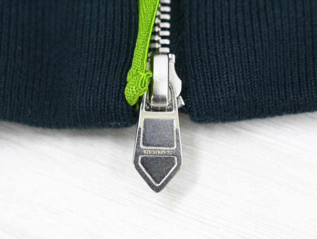 ◇HERMES メンズ コットンパンツ ダークグリーン×黄緑ライン 裾ジップ