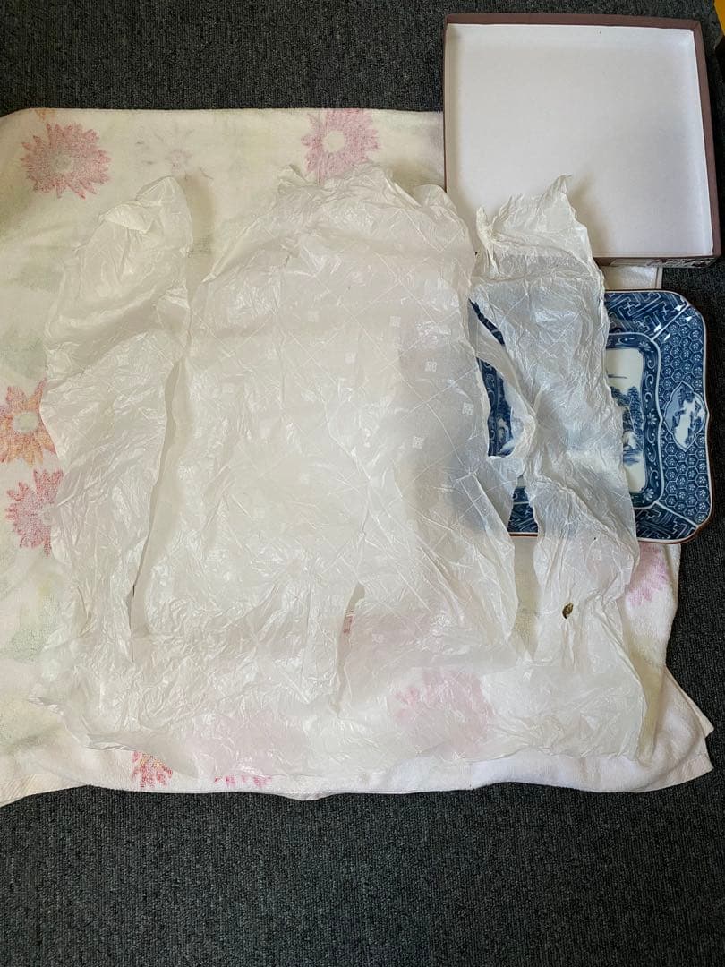 龍峰窯 染付 山水図 正方大皿 26.5cm 共箱付　昭和57年頃 三越取扱