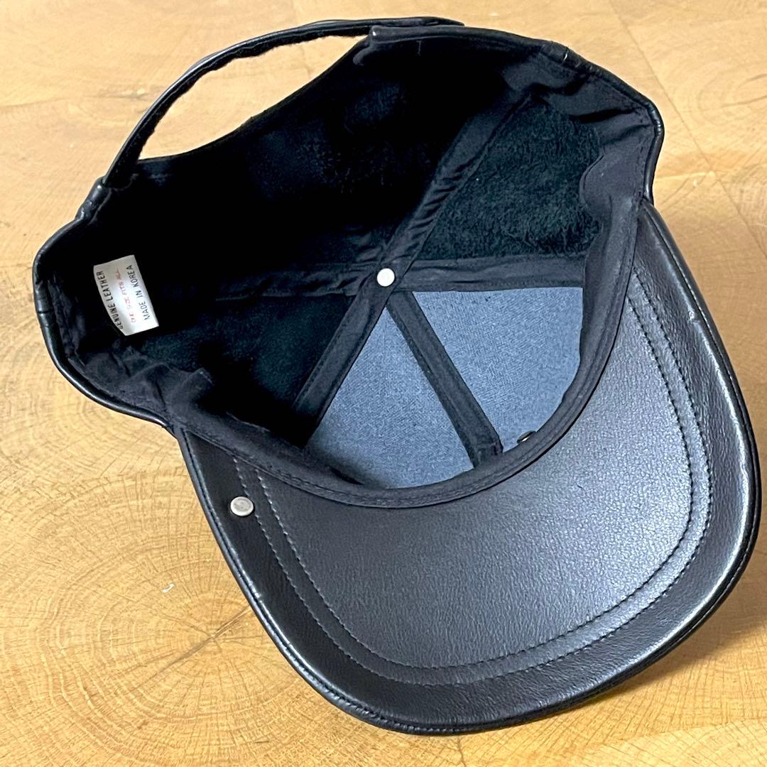 【重厚レザー】クロスモチーフ レザーキャップ シルバー装飾 ブラック