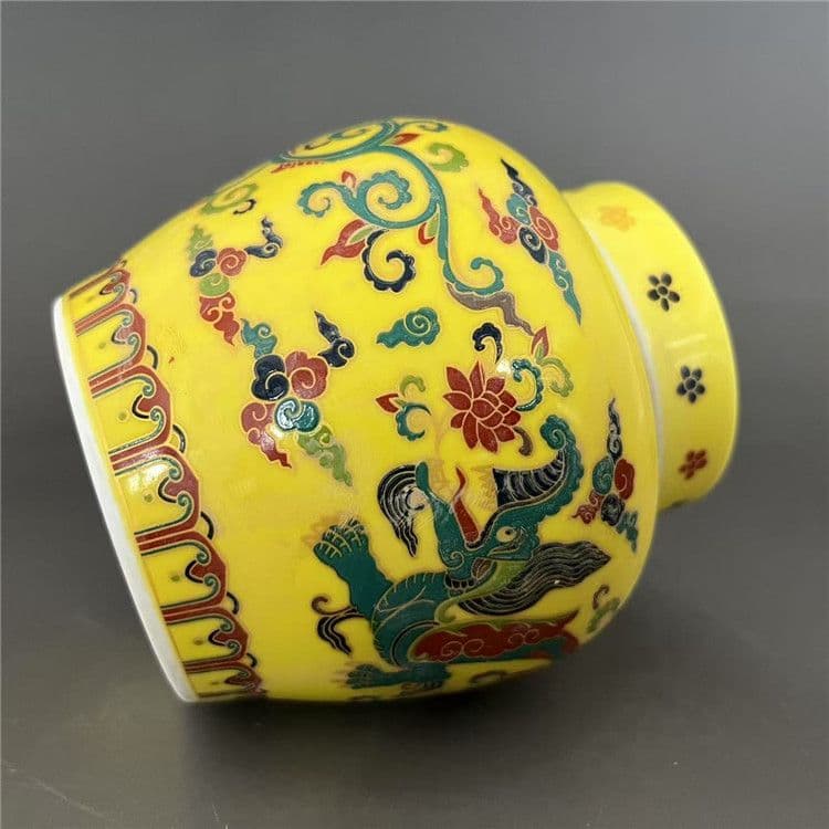 斗彩招き竜紋天字壺 景徳鎮 陶磁器 装飾品 現代工芸品 美術品 置物